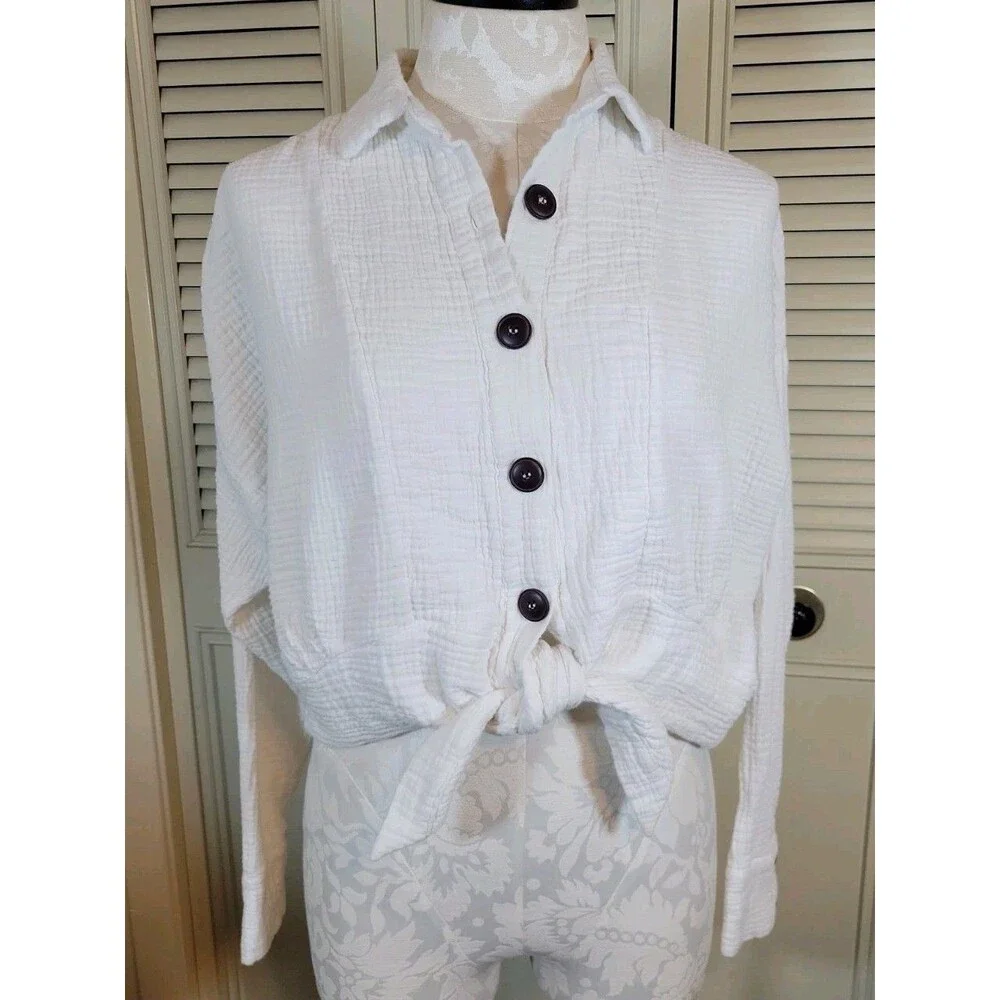 Free People Sunstreaks Tie Front Gauzy Top Woman Size Small